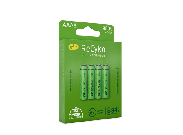 GP ReCyko AAA-batteri, 950mAh, 4-pk Oppladbart NiMH 1,2v 