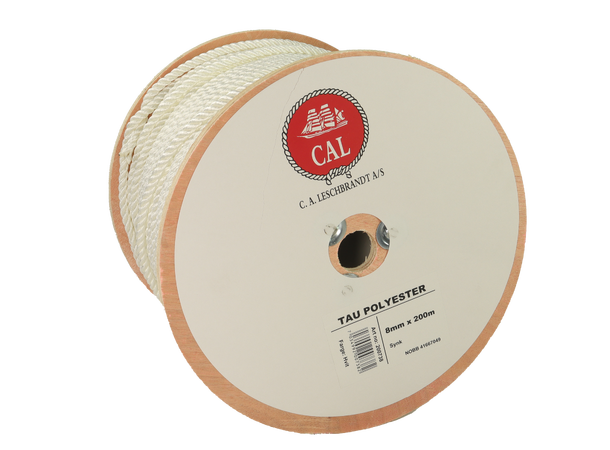 Tau Polyester - Hvit 8 mm - 200m - Spole 