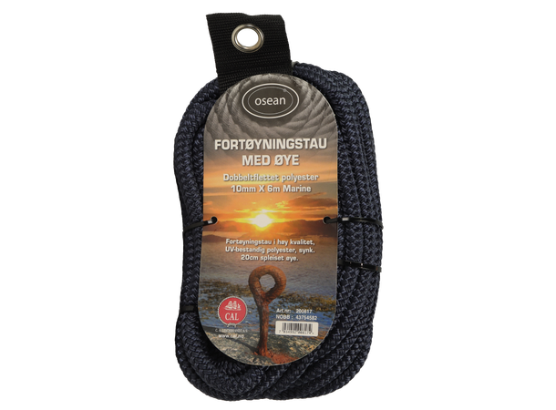 Fortøyningstau m/øye - Marine blå 10 mm - 6m - Flettet 