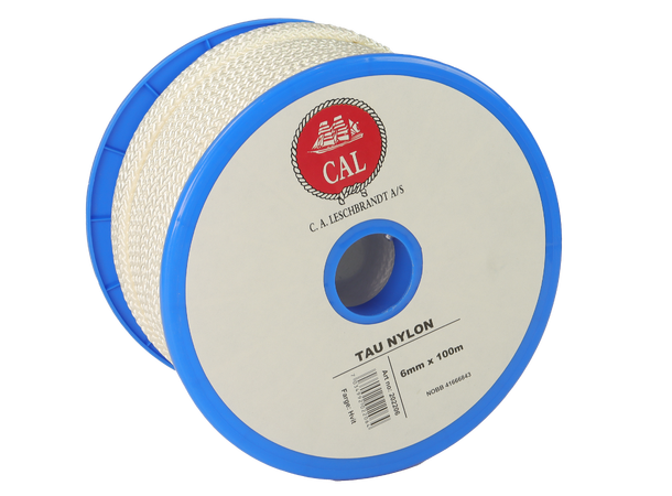 Tau Flettet Nylon - Hvit 6 mm - 100m - Spole 
