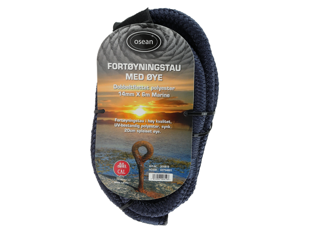 Fortøyningstau m/øye - Marine blå 14 mm - 6m - Flettet 