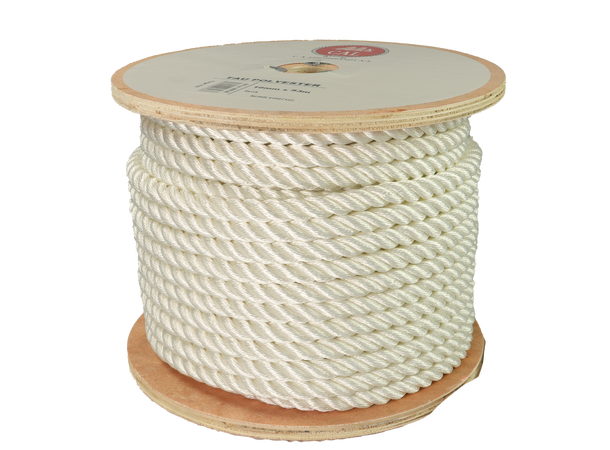 Tau Polyester - Hvit 16 mm - 53m - Spole 