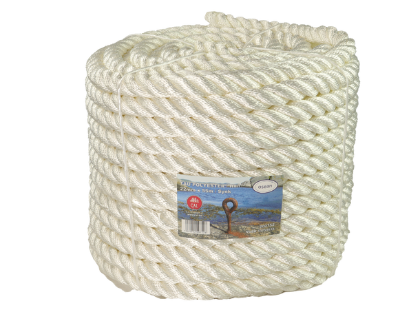 Tau Polyester - Hvit 22 mm - 55m - Kveil 