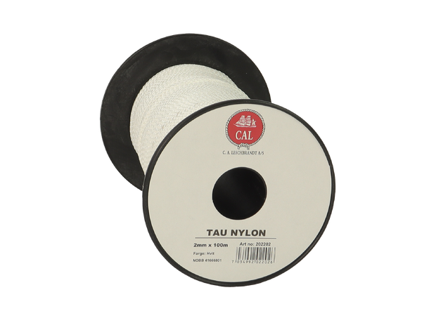 Tau Flettet Nylon - Hvit 2 mm - 100m - Spole 