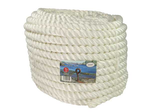 Tau Polyester - Hvit 24 mm - 55m - Kveil 