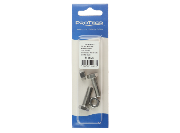 Bolt med mutter - 2 pk A4 8x25mm 2pk 