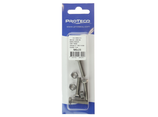 Bolt med mutter - 4 pk A4 6x25mm 4pk 
