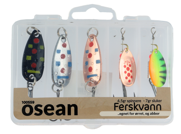 Osean sluksett Ferskvann #2 - 5pk 7 gr, #2 - 4.5gr - m/slukboks 