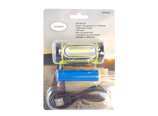 Osean LED COB Hodelykt 150 Lumen - Oppladbar 