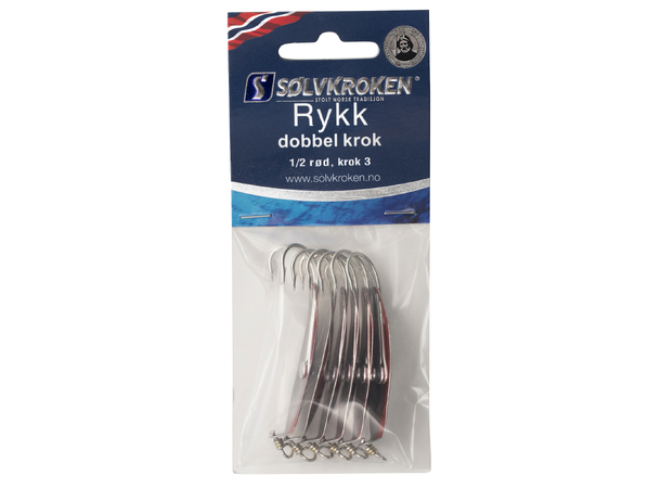 Sølvkroken Rykk - Nr3 - 5pk Sølv / Rød - Dobbel krok 