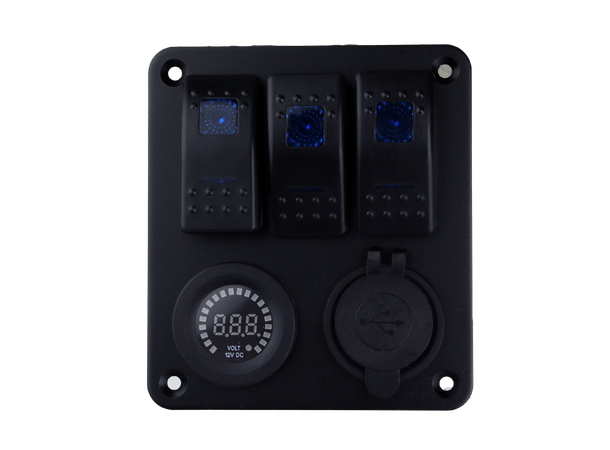 Osean Bryterpanel - 3 brytere m/voltmeter og USB uttak 