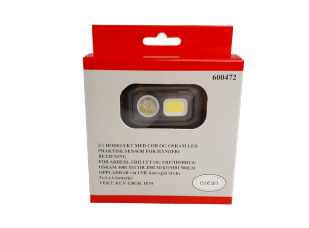 Osean hodelykt m/sens.COB/OSRAM oppladb.
