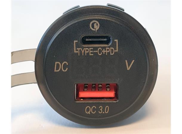 USB Uttak med USB C+ PD + QC 12-24v