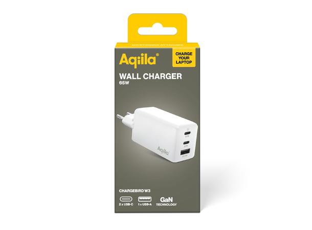 Aqiila Chargebird W3 2xUSB C, 1x USB A + PD Vegglader 