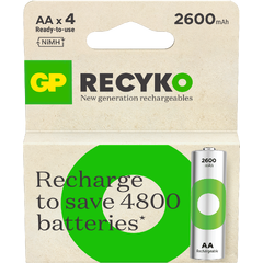 GP ReCyko AA-batteri 2600mAh - 4pk Oppladbart NiMH 1,2v