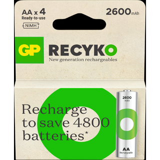 GP ReCyko AA-batteri 2600mAh 4-pk Oppladbart NiMH 1,2v
