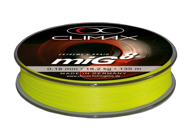 Climax miG 8 Multifilament - 135m Gul - Singlepack - 18,2kg - 0,18mm 