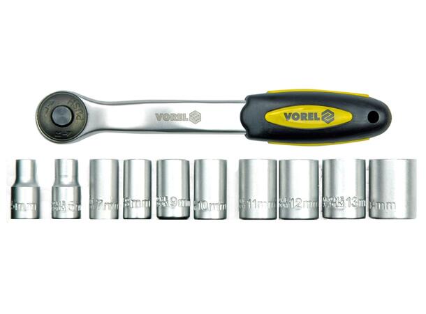 Vorel Pipenøkkelsett 1/4'' 11 deler - 5-14 mm 