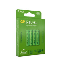 GP ReCyko AAA-batteri, 950mAh, 4-pk Oppladbart NiMH 1,2v