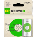 GP ReCyko D-batteri 3000mAh - 2pk Oppladbart NiMH 1,2v LR-20