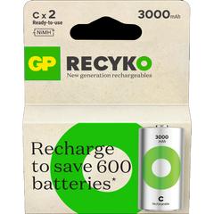 GP ReCyko C-batteri 3000mAh - 2pk Oppladbart NiMH 1,2v LR-14