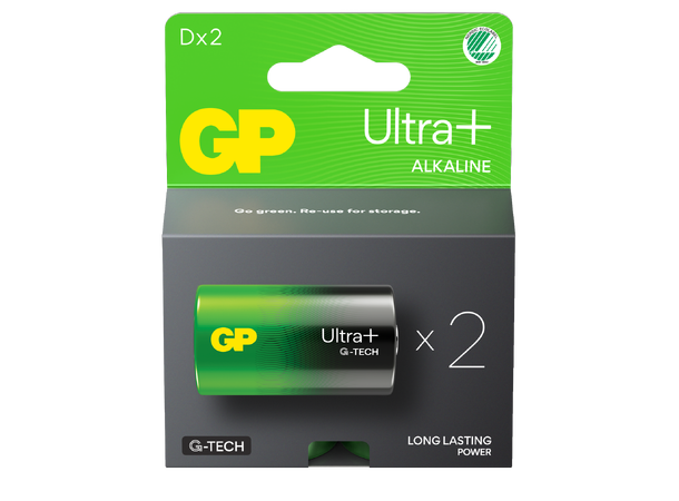 GP Ultra+ Alkalisk batteri D - 2pk 13AUP/LR20 - 1,5V 