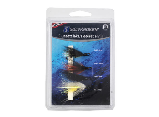 Sølvkroken Laks/Sjøørret III - 4pk Fluesett 