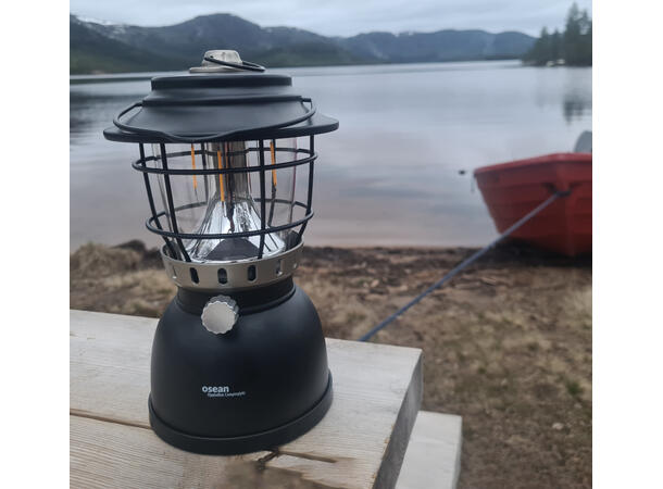 Osean Campinglykt m/ powerbank Matt Svart - 2 farger LED - Oppladbar 