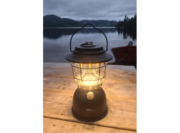 Osean Campinglykt m/ powerbank Matt Svart - 2 farger LED - Oppladbar 