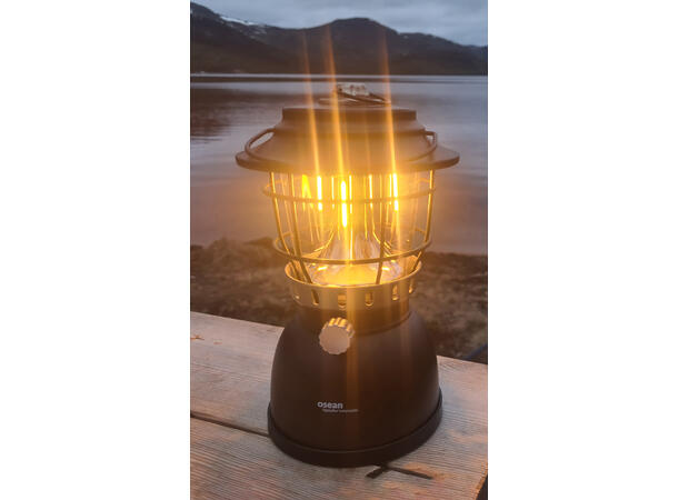 Osean Campinglykt m/ powerbank Matt Svart - 2 farger LED - Oppladbar 