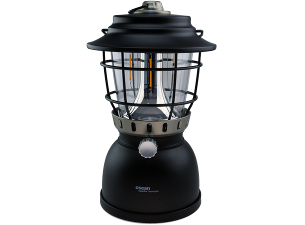 Osean Campinglykt m/ powerbank Matt Svart - 2 farger LED - Oppladbar 