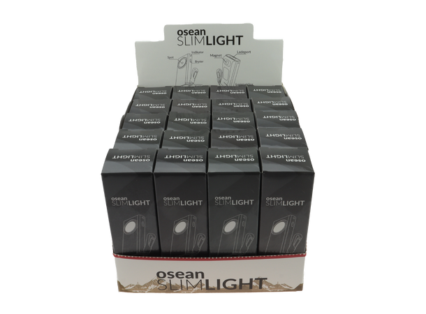 Osean Slimlight - LED Lommelykt 400 Lumen - Oppladbar, display 20 stk 