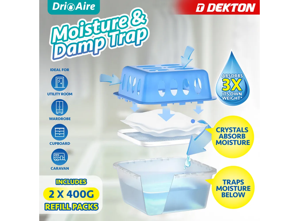 Fuktsluker boks 400gr Inkl. 2 stk 400gr refill - 14x14x11cm 