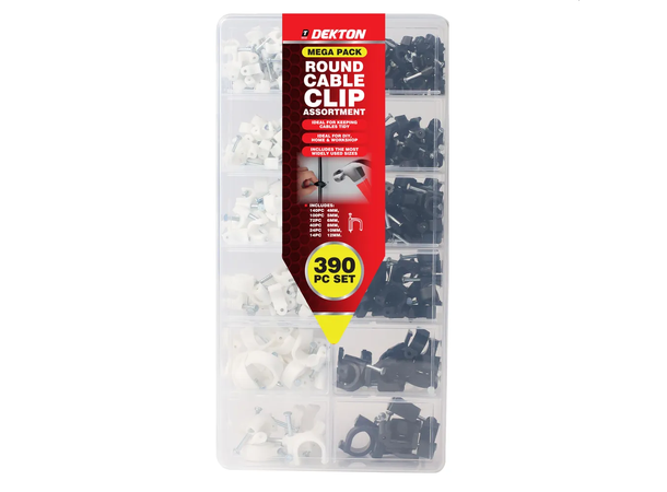 Kabelklammer assortement 390 deler Clips - Sort og hvit- 4-12mm- klammer 