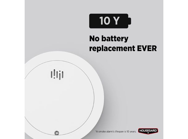 Housegard Thin Optisk Røykvarsler10år Hvit -  10 års batteri - Aut. selvtest 