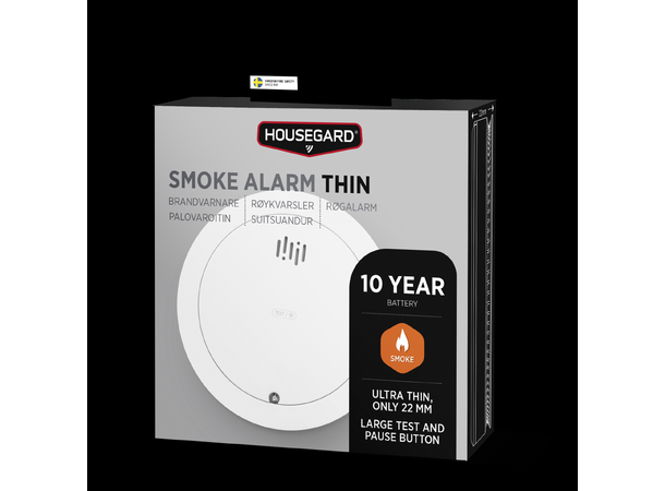 Housegard Thin Optisk Røykvarsler10år Hvit -  10 års batteri - Aut. selvtest 