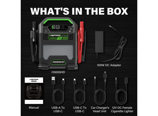 Lokithor J10000HD Jump Starter 12/24v - 256Wh - 10000/5000A Lithium 
