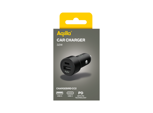 Aqiila Chargebird CC2 USB biladapter 12/24v sigarettenner - USB-A/USB- C 32w 