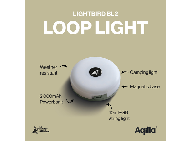 Aqiila Lightbird BL2 Uttrekkbar lyslenke - Camping - Oppladb. 