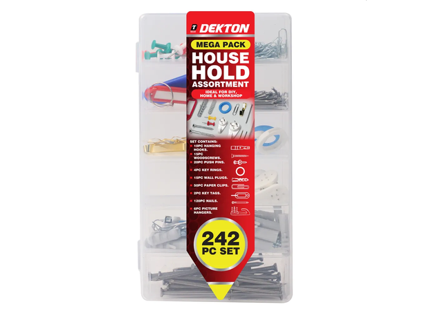 Husholdnings assortement 242 deler Stift - Oppheng - Binders - Skruer mm. 