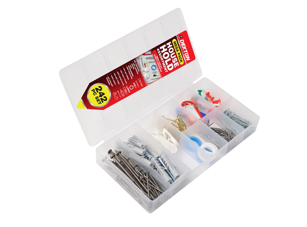 Husholdnings assortement 242 deler Stift - Oppheng - Binders - Skruer mm. 