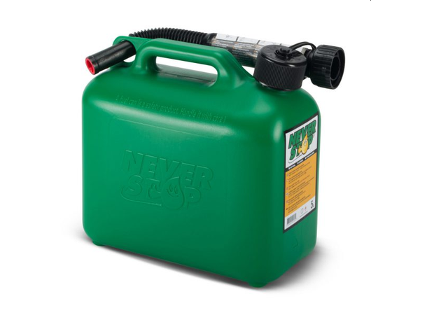 Never Stop Bensinkanne - Grønn Plast - 5 Liter- Auto stop helletut 