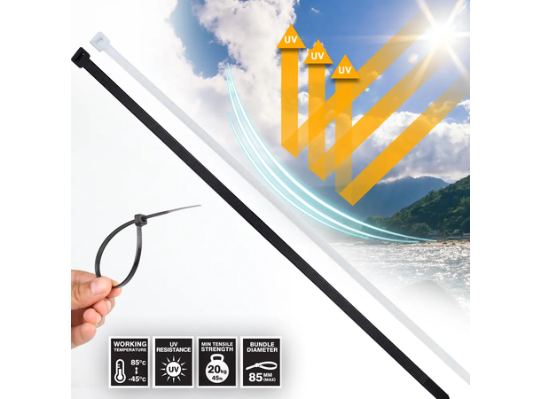 Strips sort 4,8x250mm 100stk uV - 20kg - 65mm Ø 