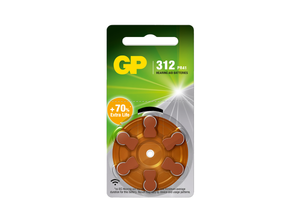 GP Batteri Høreapparat 6pk ZA312/PR41 - Sink 