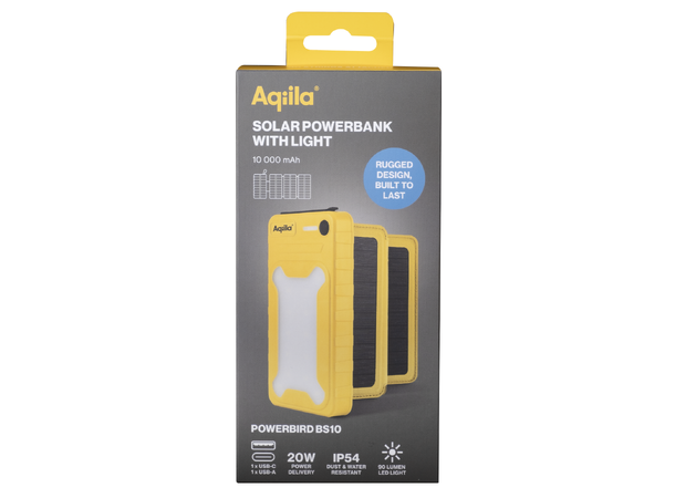 Aqiila Powerbird BS10 Solcelle powerbank 10000mAh - Lys 